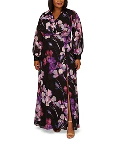 Adrianna Papell Plus Maxi Shirt Dress In Black Multi