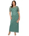 Adrianna Papell 3d Floral Beaded Evening Gown In Greenslate