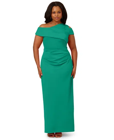 ADRIANNA PAPELL PLUS SIZE ASYMMETRICAL DRAPED GOWN