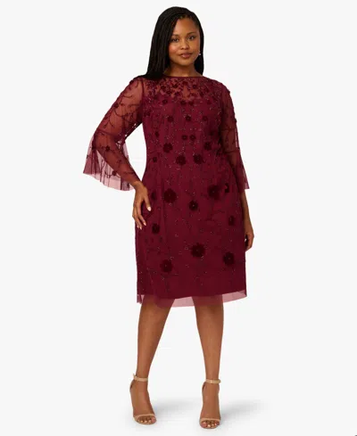 Adrianna Papell Plus Size Bead Velvet Sheath Dress In Brown
