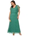 Adrianna Papell Beaded Mesh Blouson Gown In Jungle Green