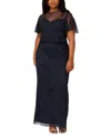 Adrianna Papell Beaded Column Gown In Navy Black