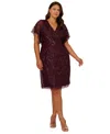 Adrianna Papell Embellished Flutter Sleeve Sheath Dress In Deep Amethys