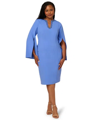 Adrianna Papell Plus Size Beaded Split-sleeve Dress In Blue