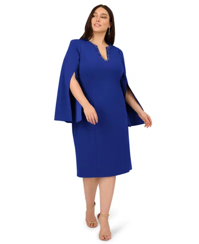 ADRIANNA PAPELL PLUS SIZE BEADED SPLIT-SLEEVE DRESS