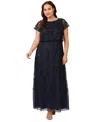 Adrianna Papell Beaded Mesh Gown In Navy Black