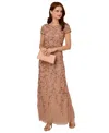 Adrianna Papell Plus Size Boat-neck Beaded Blouson Gown In Rose Gold