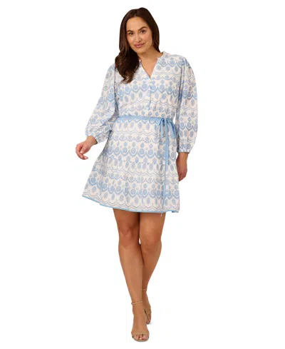 ADRIANNA PAPELL PLUS SIZE COTTON EYELET BELTED DRESS