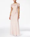 Adrianna Papell Plus Size Floral-beaded Gown In Blush Pink