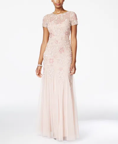 Adrianna Papell Plus Size Floral-beaded Gown In Blush Pink