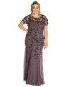 Adrianna Papell Floral Embroidered Beaded Trumpet Gown In Moonscape