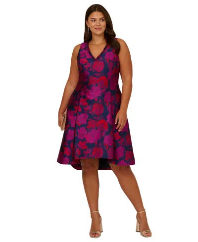 Adrianna Papell Floral Jacquard High-low Dress In Navy Multi