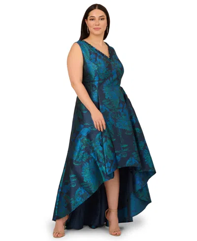 ADRIANNA PAPELL PLUS SIZE FLORAL V-NECK GOWN