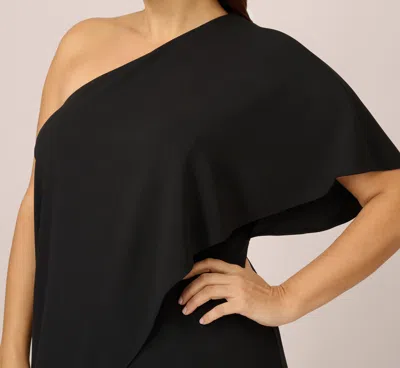 Adrianna Papell Plus Size Flutter One Shoulder Jumpsuit In Black In Blue