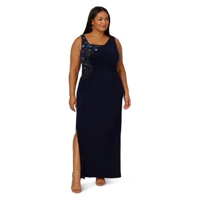 Adrianna Papell Plus Size Jersey Beaded Long Sleeveless Dress