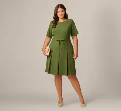 Adrianna Papell Plus Size Knit Crepe Bow Front Dress In Olive Cypress In Green
