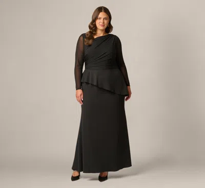 Adrianna Papell Plus Size Knit Crepe Combo Mesh Gown In Black