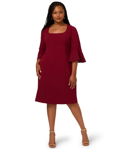 Adrianna Papell Plus Size Laser Cut Detail Dress In Red