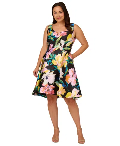 Adrianna Papell Plus Size Mikado High-low Dress In Black Multi