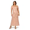 Adrianna Papell Embroidered Sequin Cold Shoulder Gown In Pink