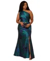 Adrianna Papell One-shoulder Jacquard Gown In Cobalt,teal