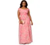 Adrianna Papell Plus Size Printed Tulle Off-the-shoulder Gown In Pink Multi