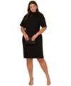 Adrianna Papell Plus Size Roll-neck Sheath Dress In Black