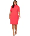 Adrianna Papell Foldover Neck V-back Sheath Dress In Pink