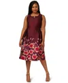 Adrianna Papell Plus Size Scoop Neck With Notch Midi Dress In Brown