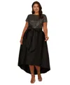 Adrianna Papell Plus Size Sequined High-low Gown In Black Gunmetal