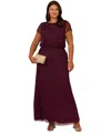 Adrianna Papell Beaded Mesh Gown In Cassis