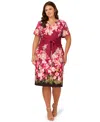 Adrianna Papell Floral Print Tie Front Stretch Twill Sheath Dress In Multi