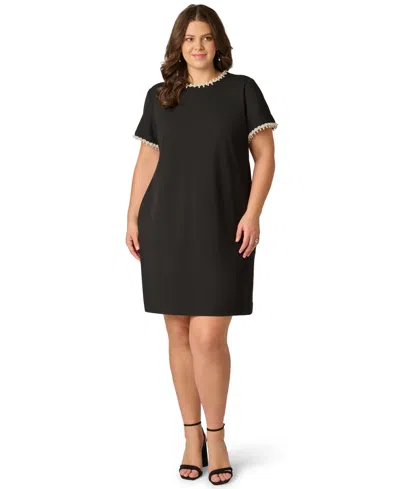 Adrianna Papell Plus Size Short-sleeve Crew Neck Short Dress In Black