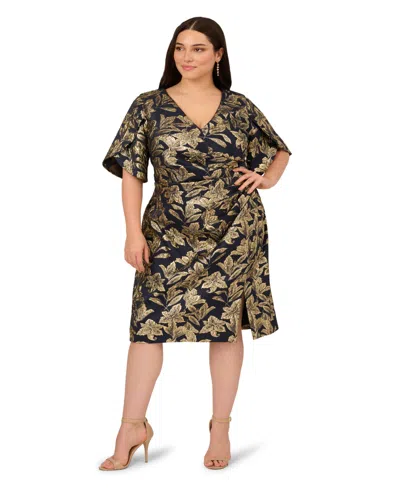 Adrianna Papell Plus Size Stretch Jacquard Midi Dress In Black