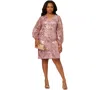 Adrianna Papell Plus Size V-neck Loong-sleeve Sequin Sheath Dress In Dusty Rose