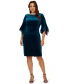 Adrianna Papell Plus Size Velvet Bell Sleeve Short Dress In Blue