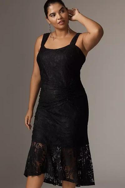Adrianna Papell Plus Sleeveless Lace Midi Dress In Black