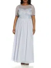 Adrianna Papell Plus Womens Beaded Maxi Evening Dress In Blue