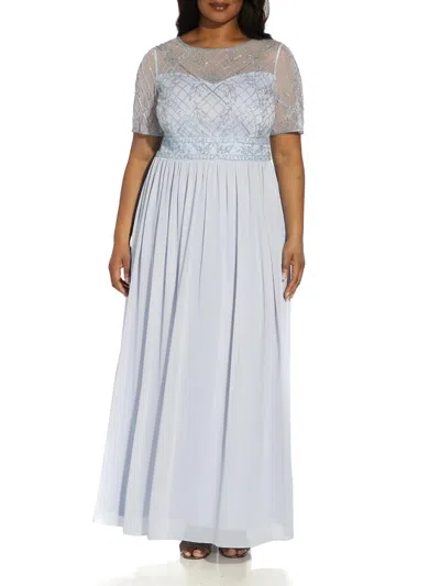 Adrianna Papell Plus Womens Beaded Maxi Evening Dress In Grey