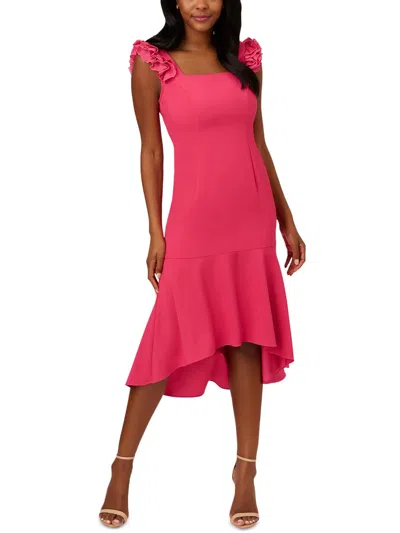 Adrianna Papell Plus Womens Crepe Ruffled Midi Dress In Pink
