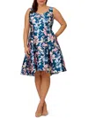 ADRIANNA PAPELL PLUS WOMENS FLORAL PRINT KNEE LENGTH FIT & FLARE DRESS