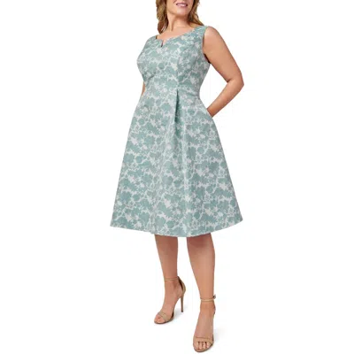 Adrianna Papell Plus Womens Jacquard Knee-length Fit & Flare Dress In Blue