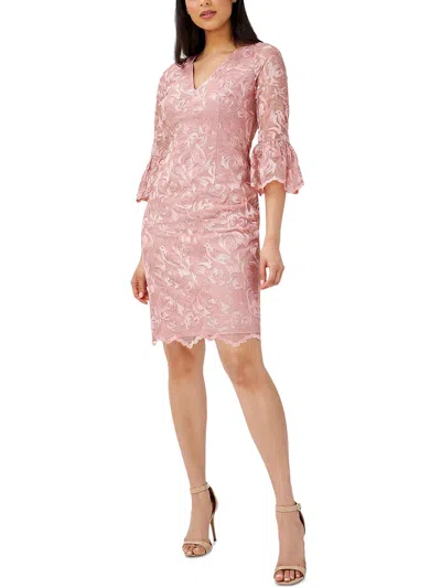 Adrianna Papell Plus Womens Lace Above Knee Sheath Dress In Pink