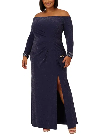 Adrianna Papell Plus Womens Metallic Off-the-shoulder Evening Dress In Multi