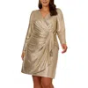 Adrianna Papell Plus Womens Metallic Polyester Wrap Dress In Gold
