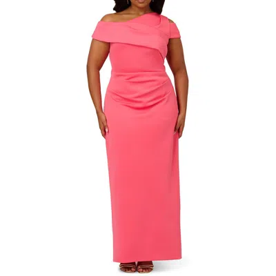 Adrianna Papell Plus Womens Pleated Jersey Evening Dress In Azalea Pink