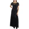 Adrianna Papell Plus Womens Sequined Formal Evening Dress In Black/gunmetal