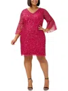 ADRIANNA PAPELL PLUS WOMENS SEQUINED SHORT COCKTAIL AND PARTY DRESS