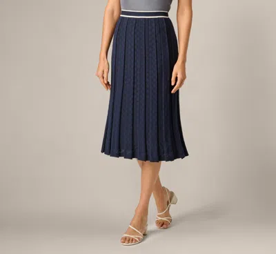 Adrianna Papell Pointelle Knit Tipped Midi Skirt In Navy Ivory In Blue