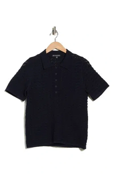 Adrianna Papell Pointelle Short Sleeve Sweater In Blue
